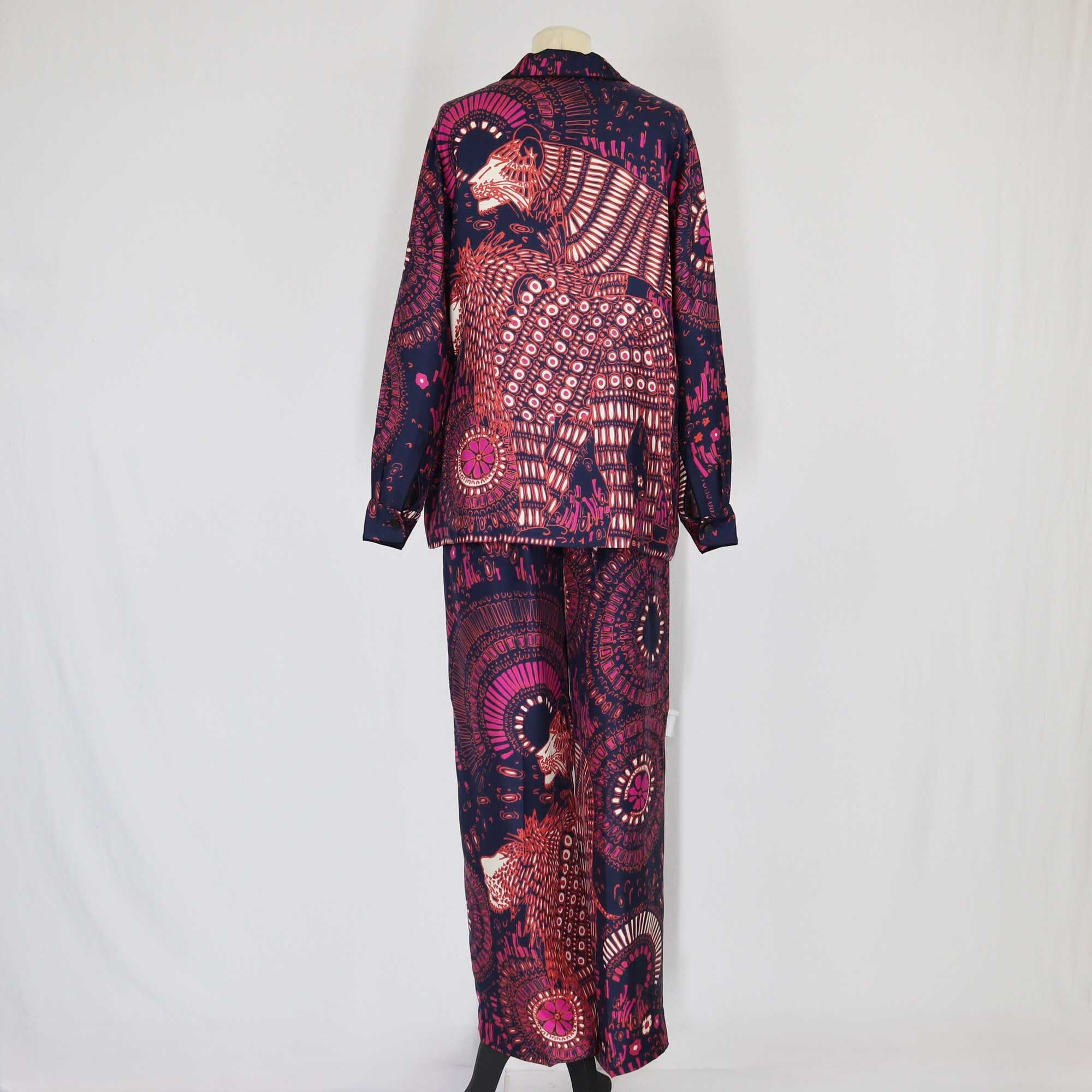 Christian Dior Pink/Navy Blue Kaleidoscope Animal Print Longsleeve Shirt & Pants Set Clothing Christian Dior 