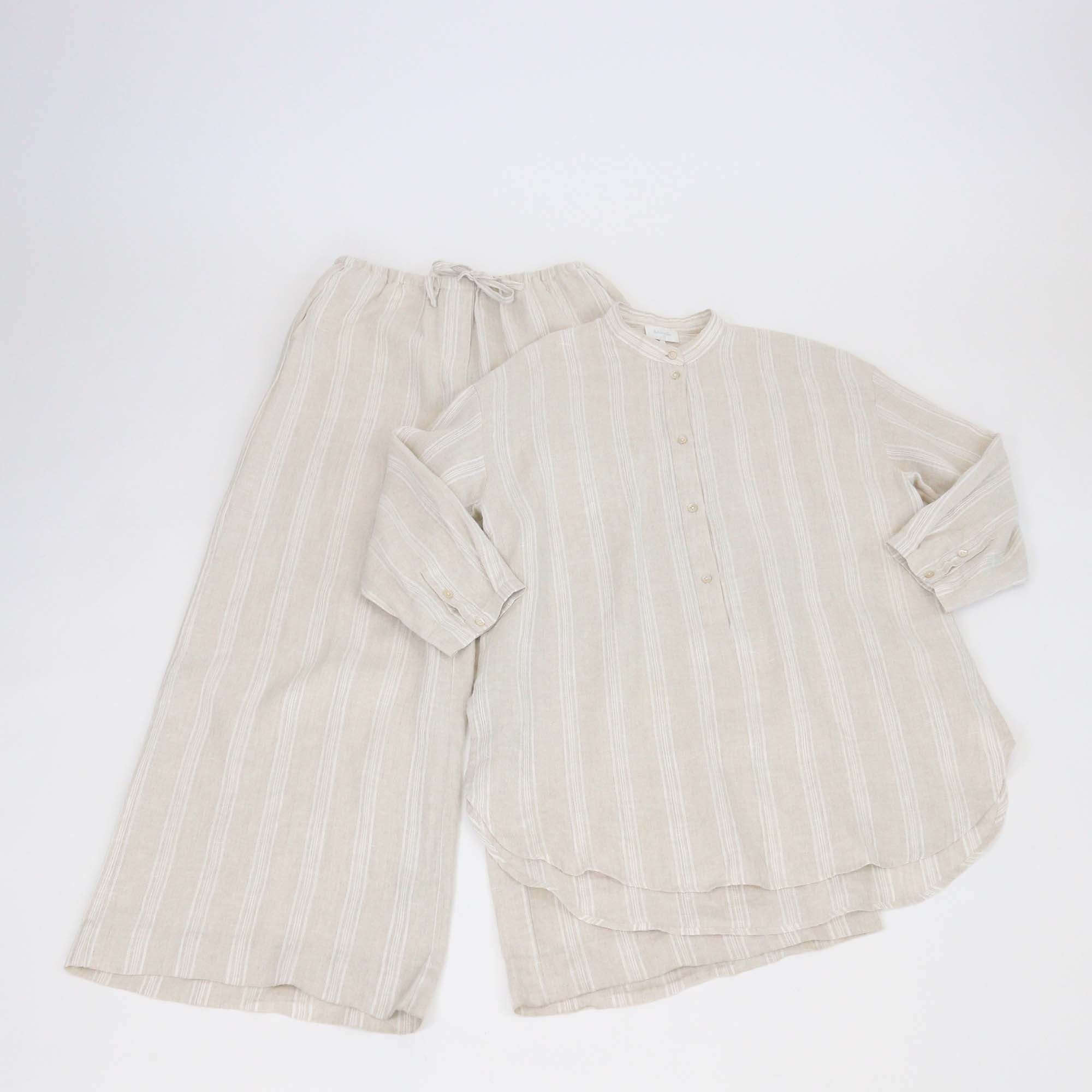 Les 100 Ciels Beige Linen Kora Long Sleeve Tunic & Trouser Set