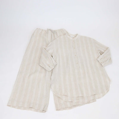 Les 100 Ciels Beige Linen Kora Long Sleeve Tunic & Trouser Set