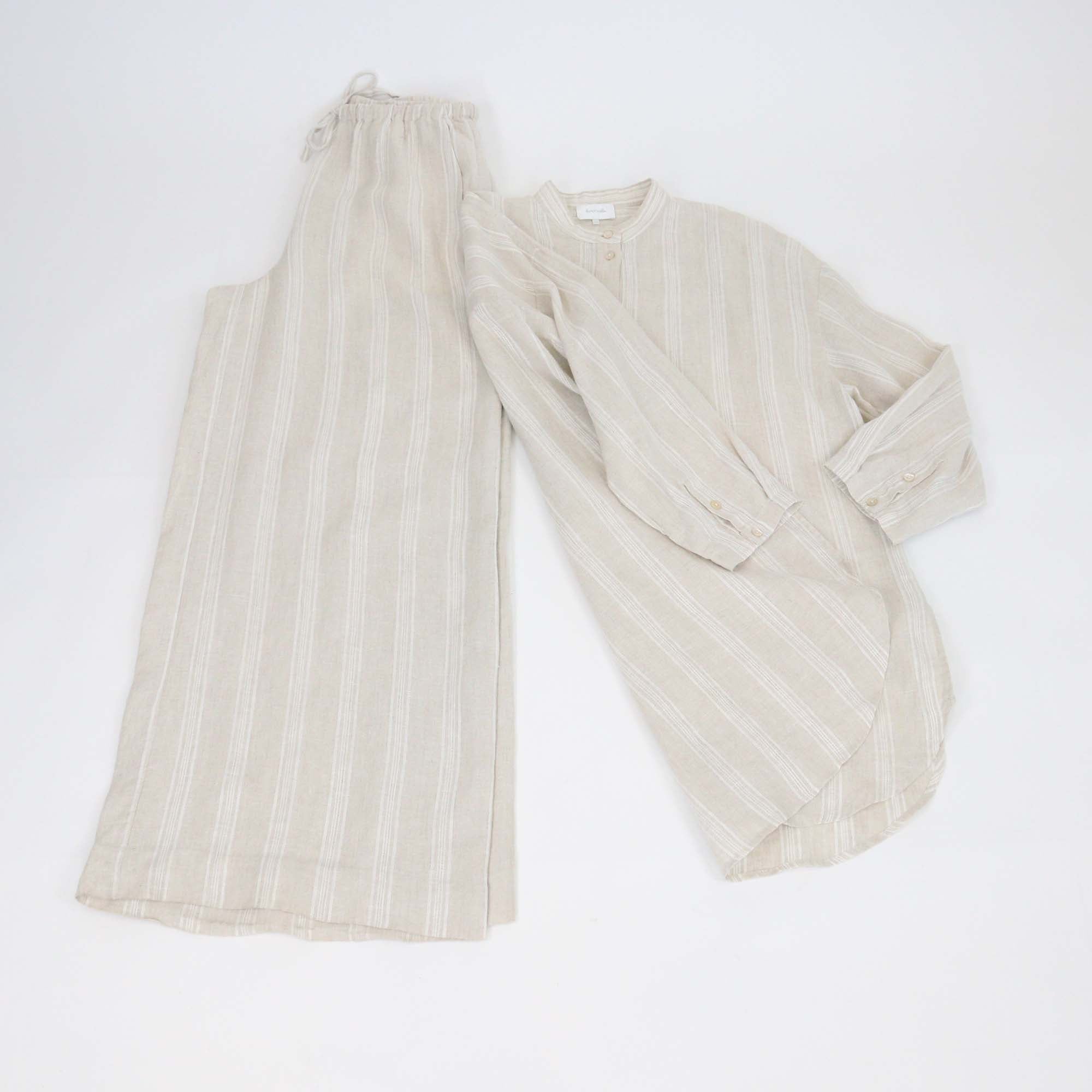 Les 100 Ciels Beige Linen Kora Long Sleeve Tunic & Trouser Set
