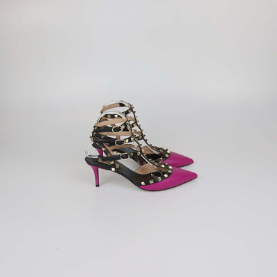 Valentino Magenta/Black Leather Rockstud Caged Pumps
