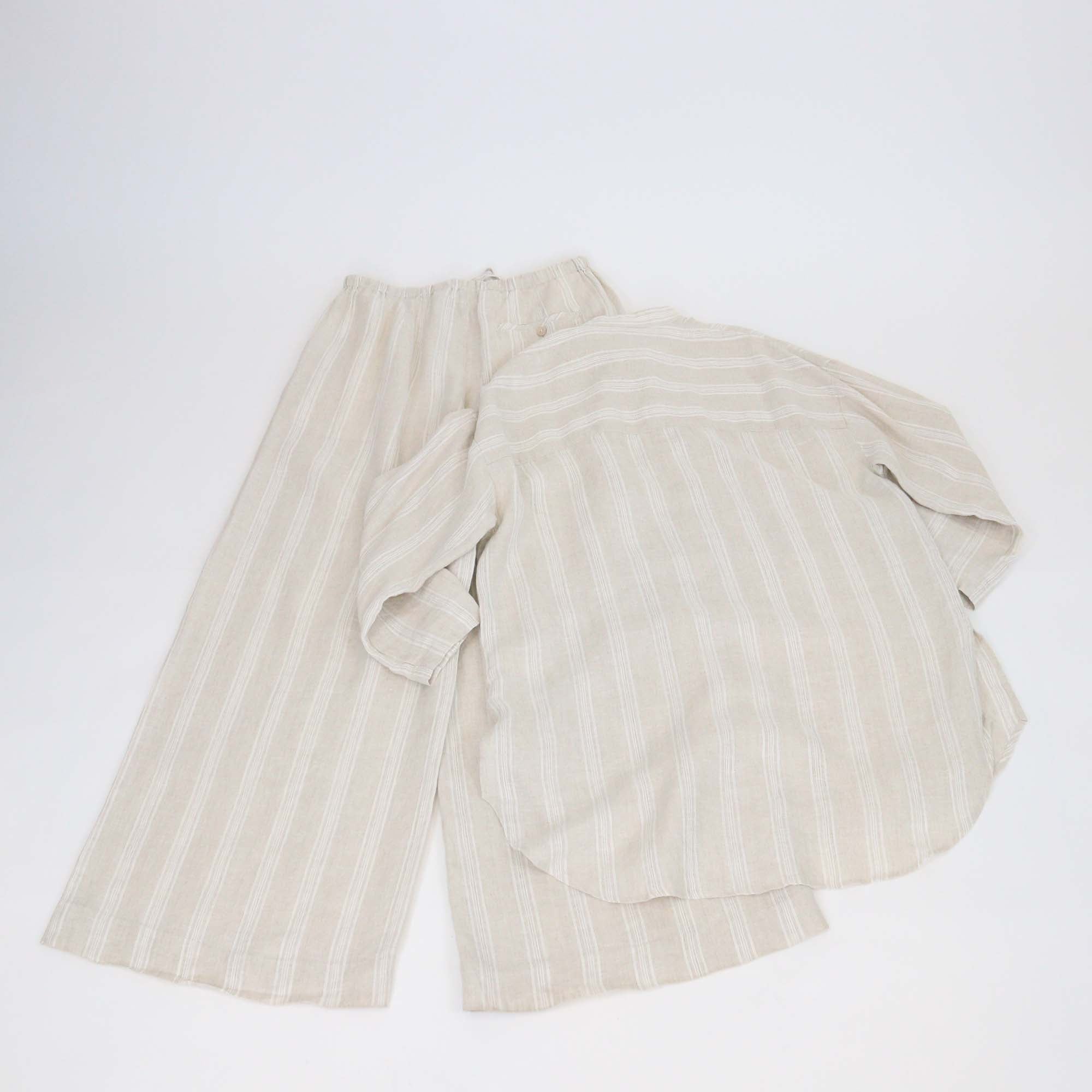 Les 100 Ciels Beige Linen Kora Long Sleeve Tunic & Trouser Set