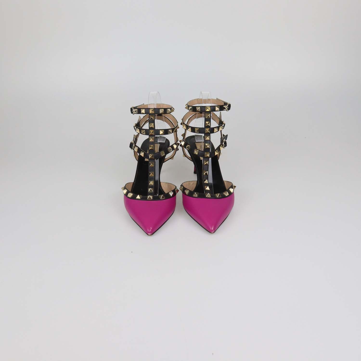 Valentino Magenta/Black Leather Rockstud Caged Pumps