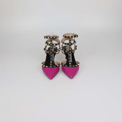 Valentino Magenta/Black Leather Rockstud Caged Pumps