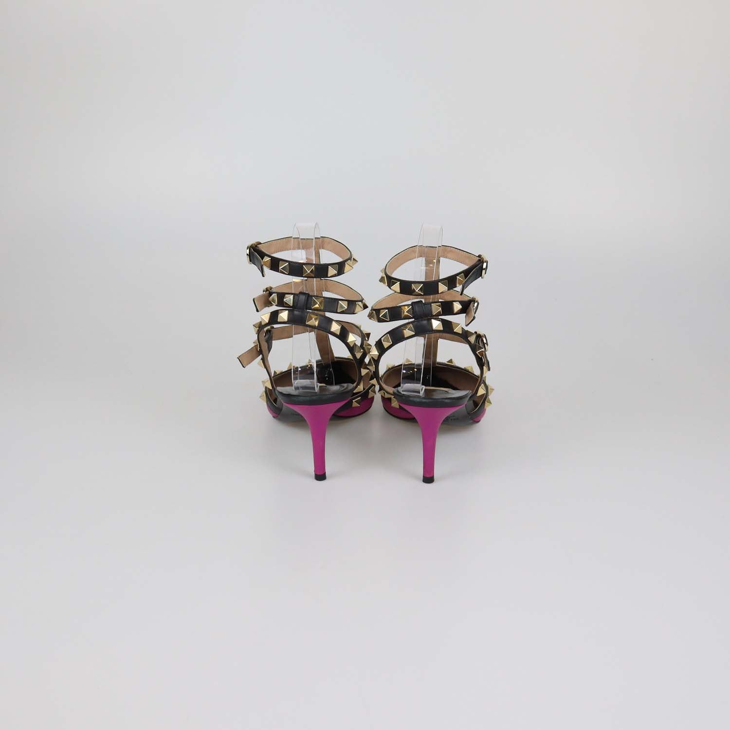 Valentino Magenta/Black Leather Rockstud Caged Pumps