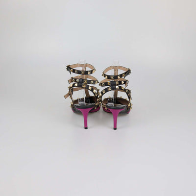 Valentino Magenta/Black Leather Rockstud Caged Pumps