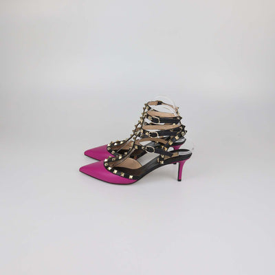 Valentino Magenta/Black Leather Rockstud Caged Pumps