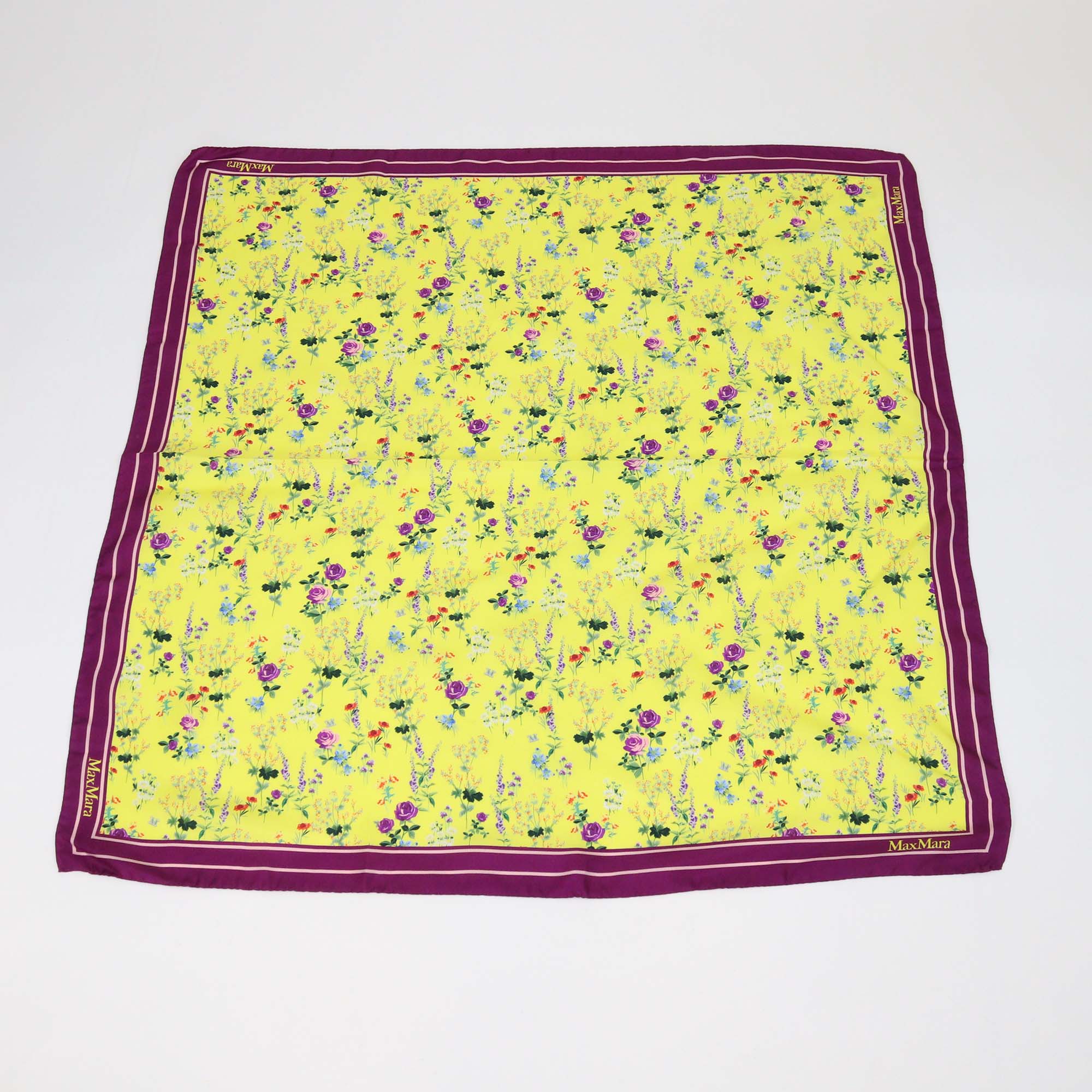 Max Mara Purple/Yellow Silk Floral Print Scarf