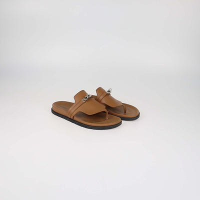 Hermes Gold Leather Empire Sandals