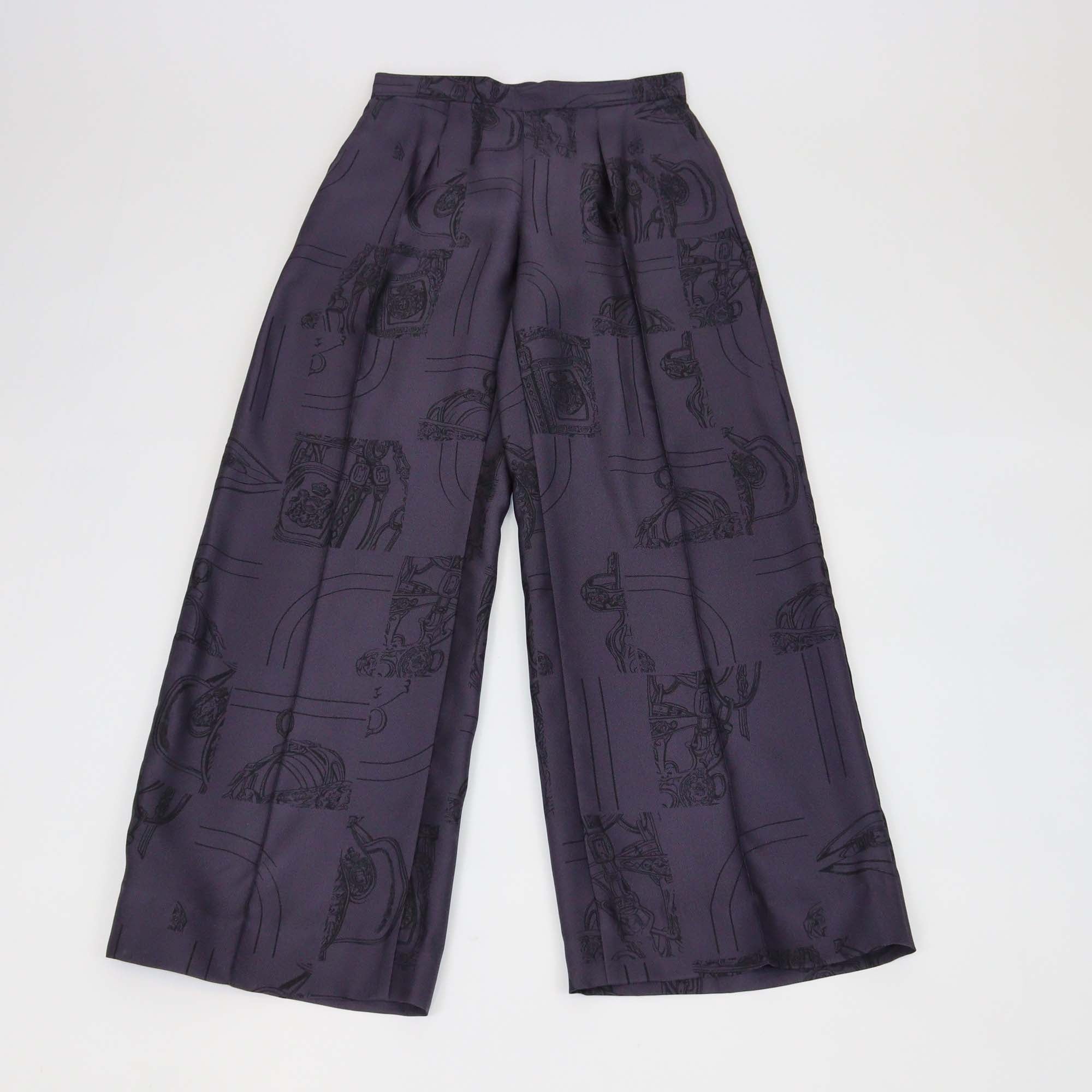 Hermes Violet Silk En Desordre Finesse Pants