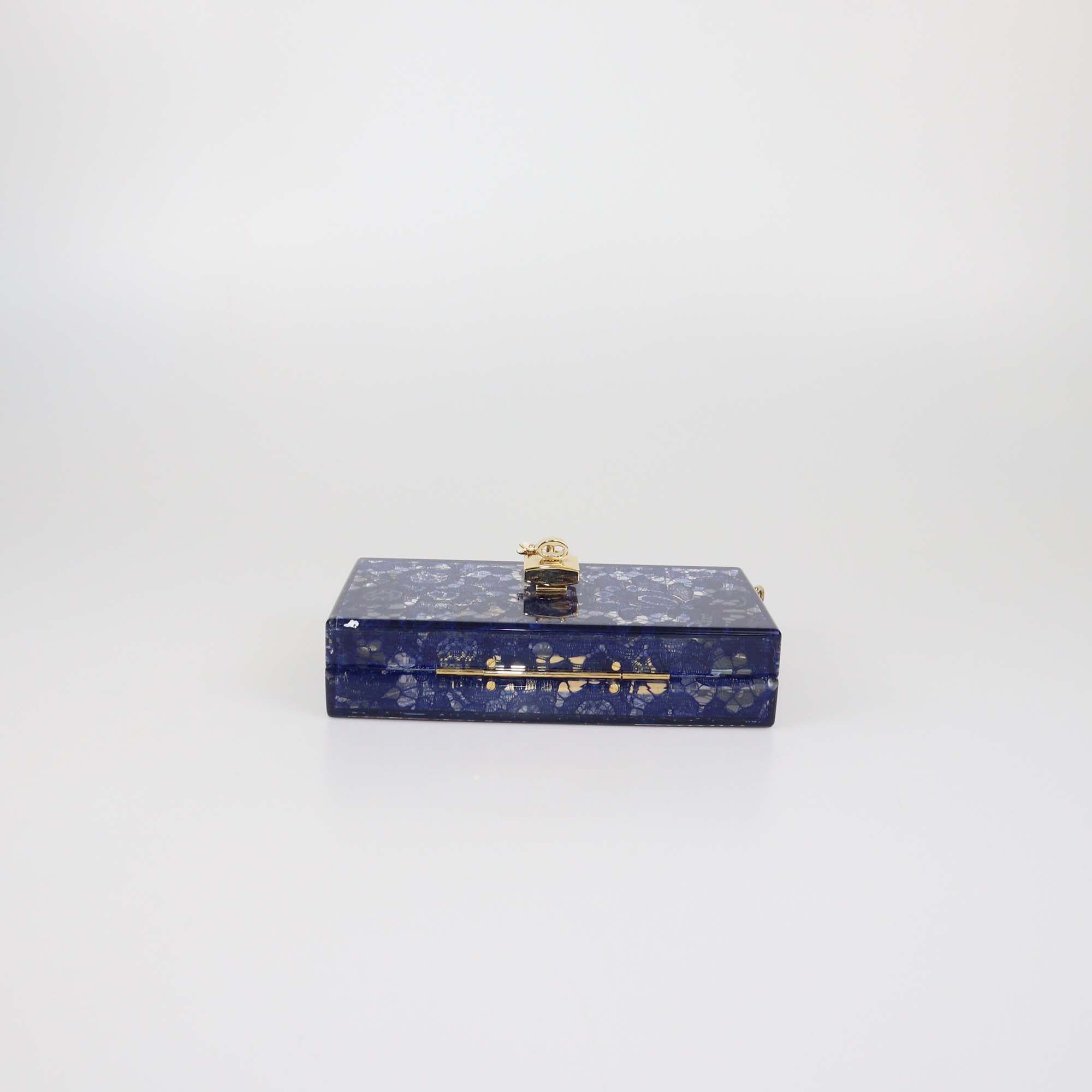 Dolce & Gabbana Blue/Clear Lace Print Acrylic Dolce Box Clutch