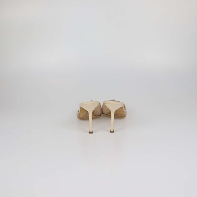 Manolo Blahnik Nude Lace Hangisi Crystal Mule
