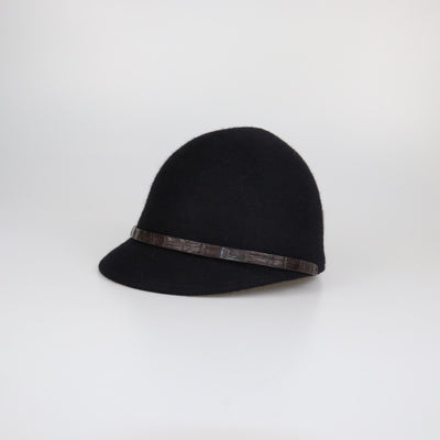 Loro Piana Black/Brown Alligator Trim Riding Cap Womens Loro Piana 