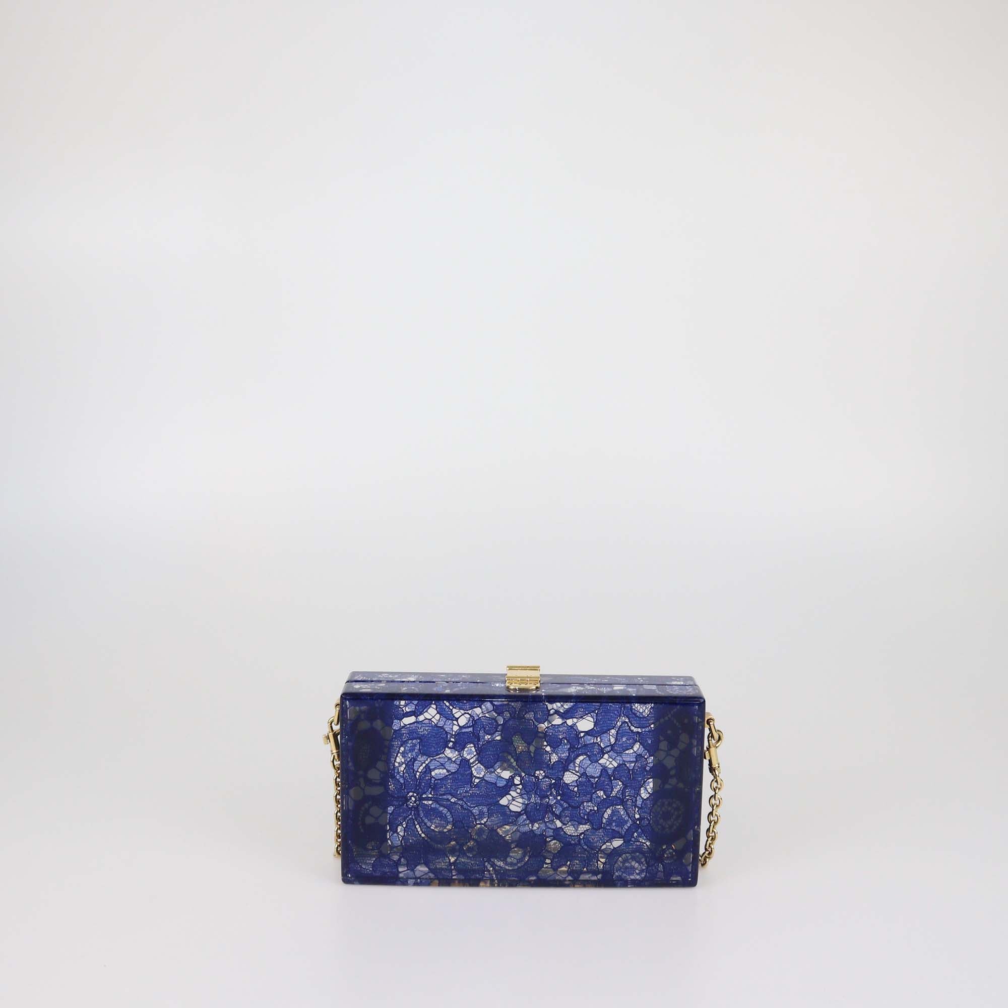Dolce & Gabbana Blue/Clear Lace Print Acrylic Dolce Box Clutch