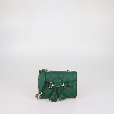 Gucci Green Guccissima Leather Mini Emily Chain Shoulder Bag