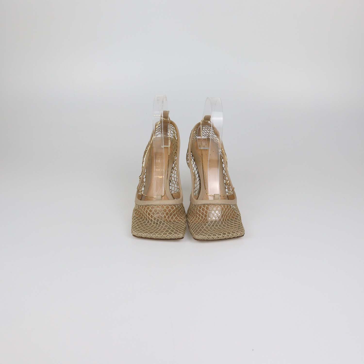 Bottega Veneta Beige Mesh Nylon Stretch Pumps