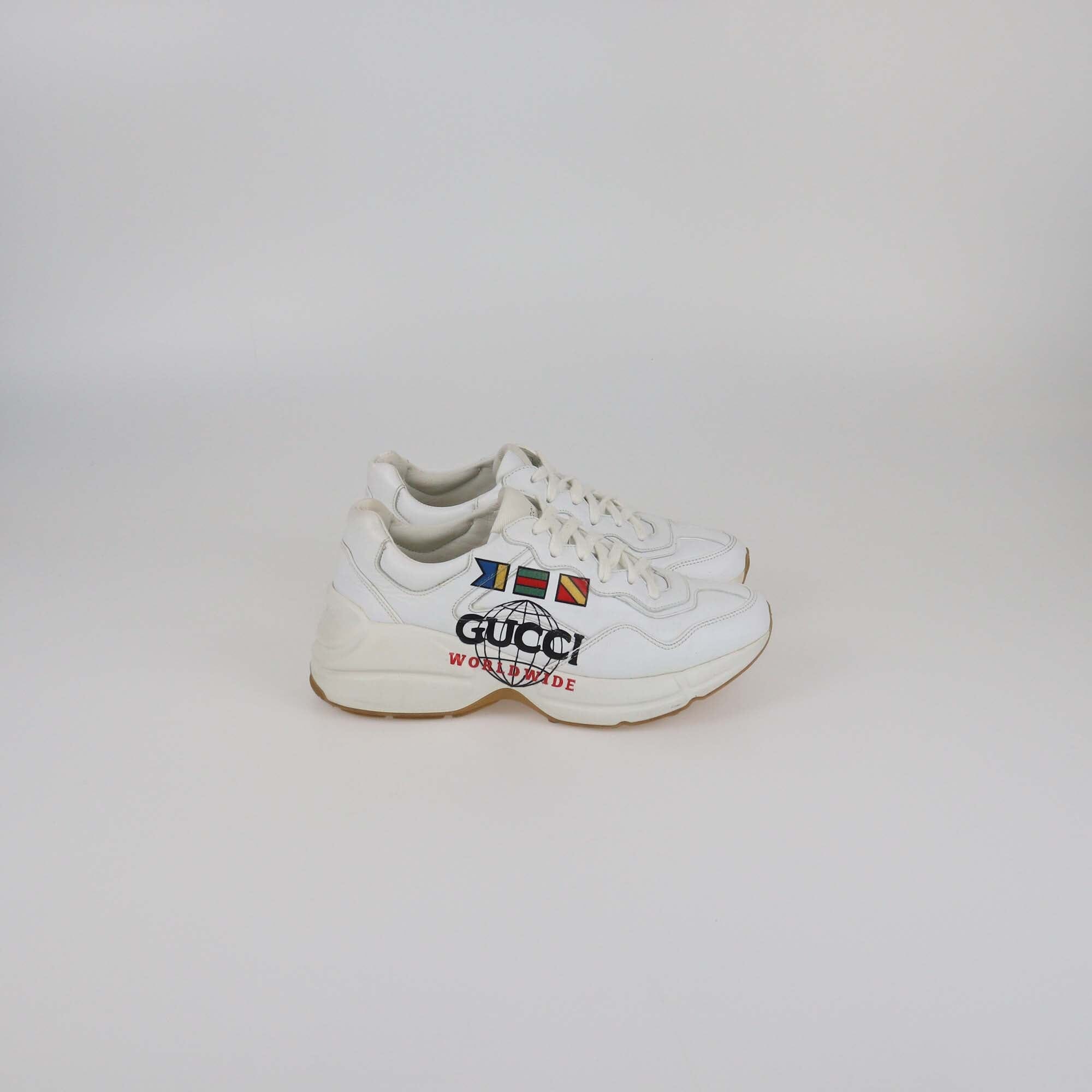 Gucci White Worldwide Print Rython Low Top Sneakers Womens Gucci 