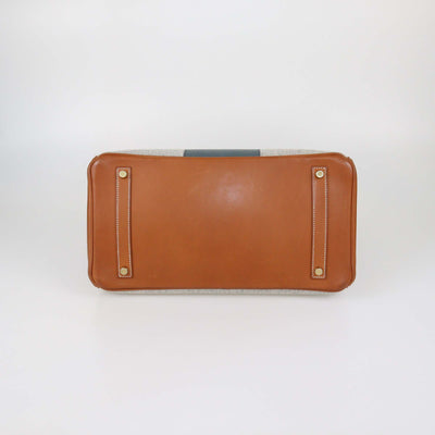 Hermes Fauve/Natural Canvas and Barenia Leather Permabrass Flag Birkin 35 Bag