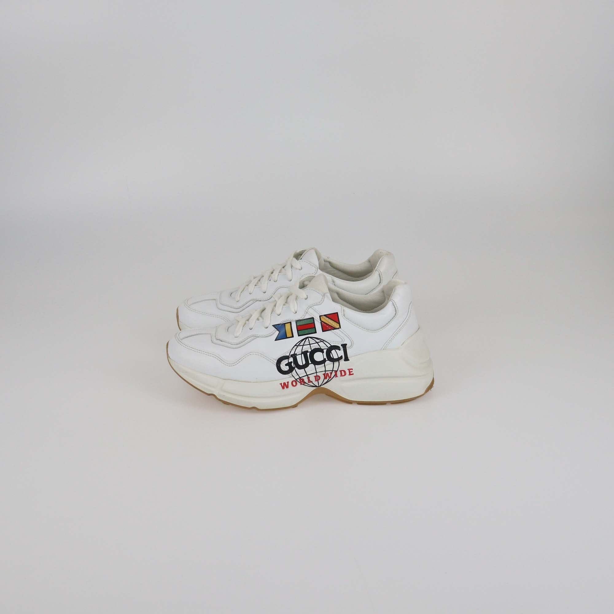 Gucci White Worldwide Print Rython Low Top Sneakers Womens Gucci 