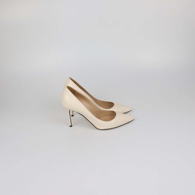 Sergio Rossi Cream Leather Pointed Toe Pumps