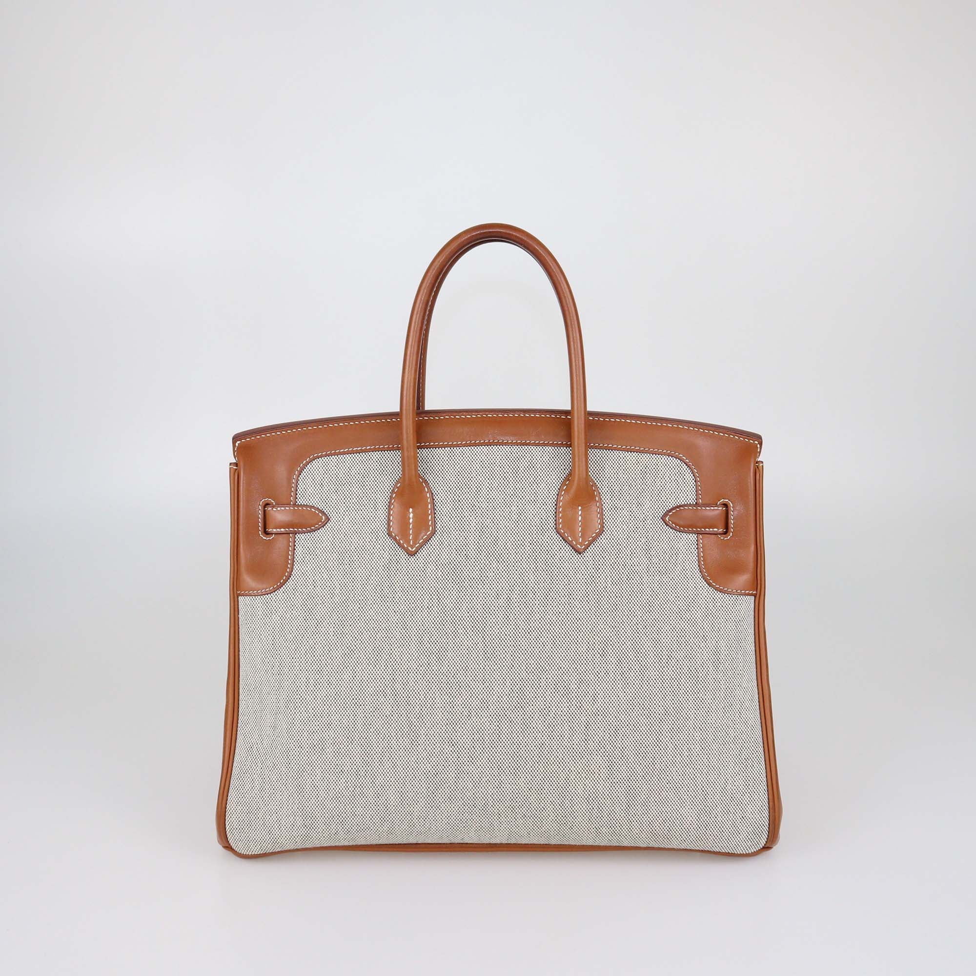 Hermes Fauve/Natural Canvas and Barenia Leather Permabrass Flag Birkin 35 Bag