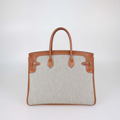 Hermes Fauve/Natural Canvas and Barenia Leather Permabrass Flag Birkin 35 Bag