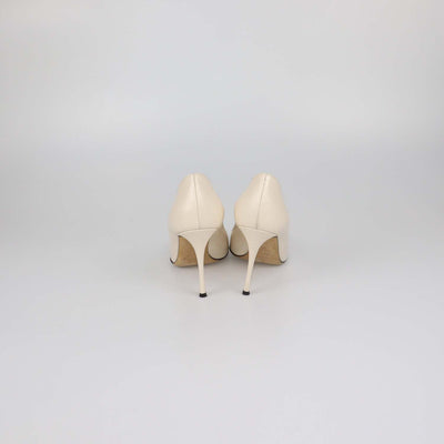 Sergio Rossi Cream Leather Pointed Toe Pumps
