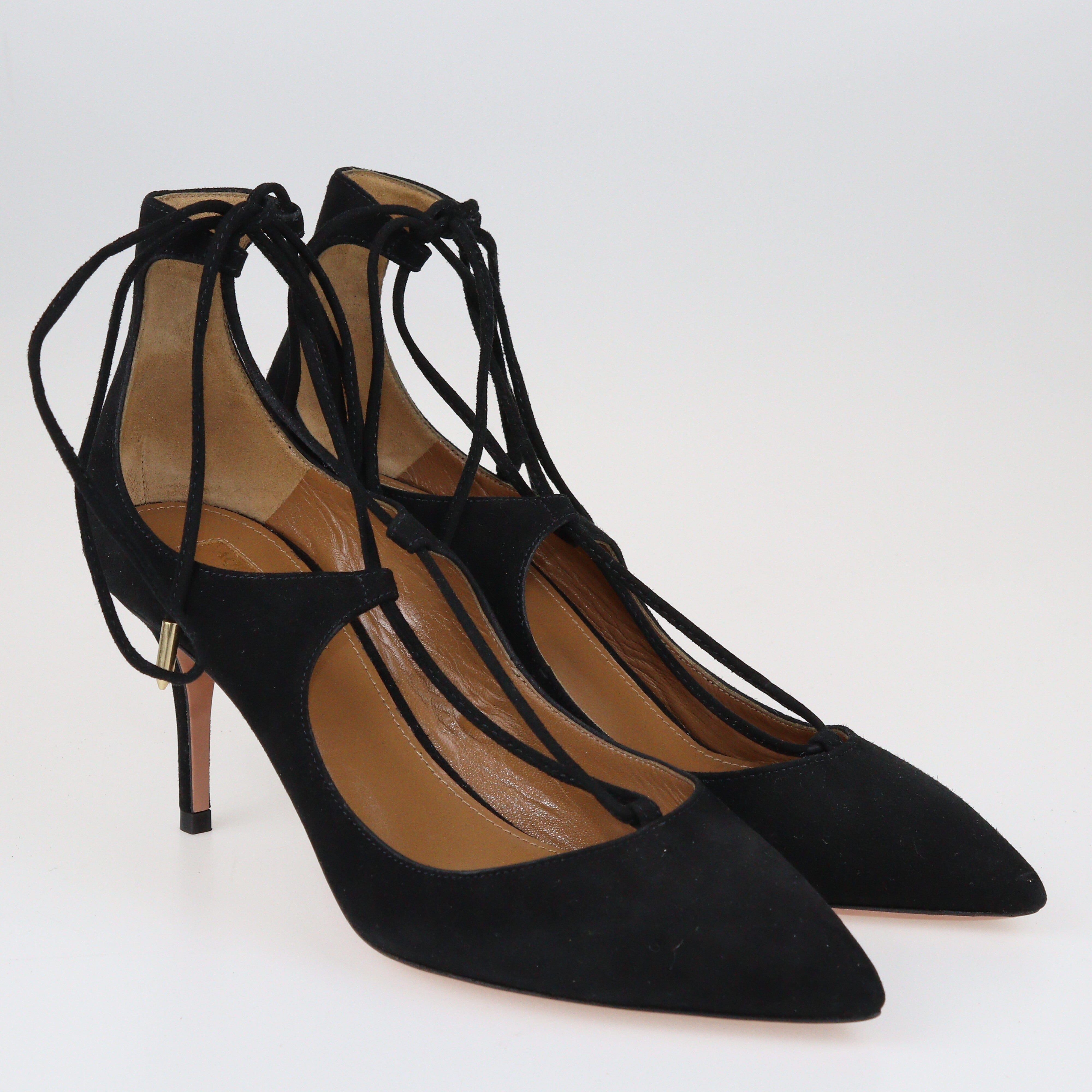 Black Christy Ankle Tie Pumps Shoes Aquazzura 