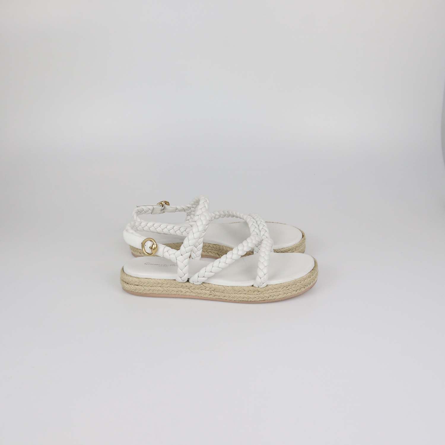 Gianvito Rossi White Leather Braided Platform Espadrille Sandals