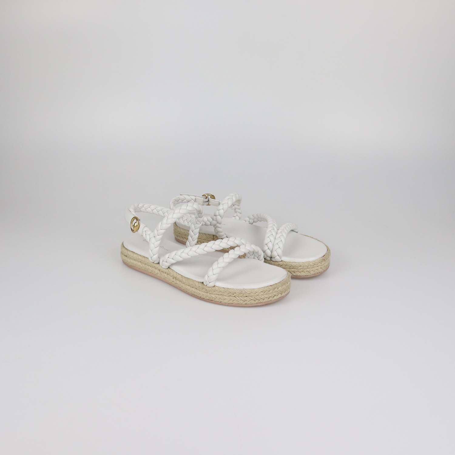 Gianvito Rossi White Leather Braided Platform Espadrille Sandals