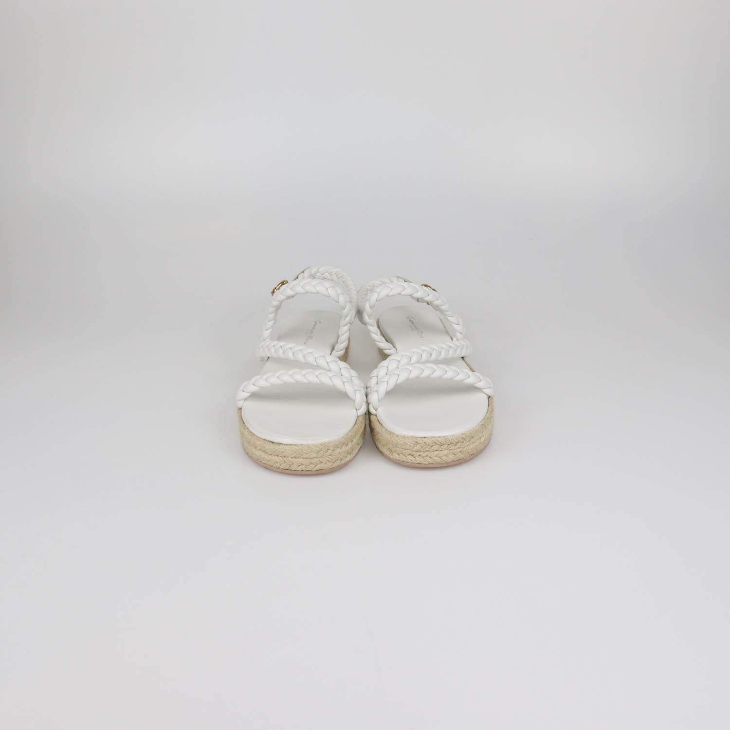 Gianvito Rossi White Leather Braided Platform Espadrille Sandals