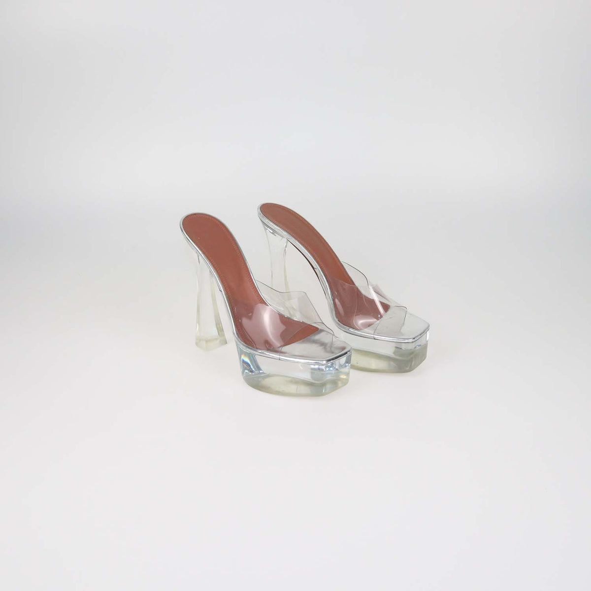 Amina Muaddi Clear PVC Dalida 140 Platform Slide Sandals