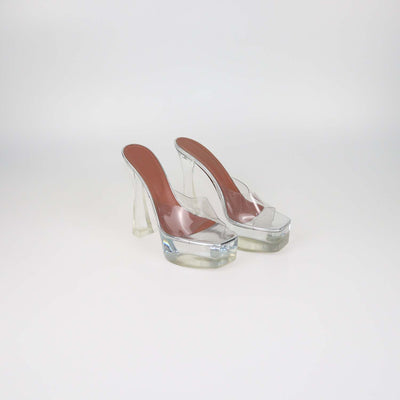 Amina Muaddi Clear PVC Dalida 140 Platform Slide Sandals