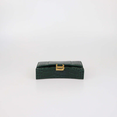 Balenciaga Green Croc Embossed Leather Hourglass Wallet on Chain