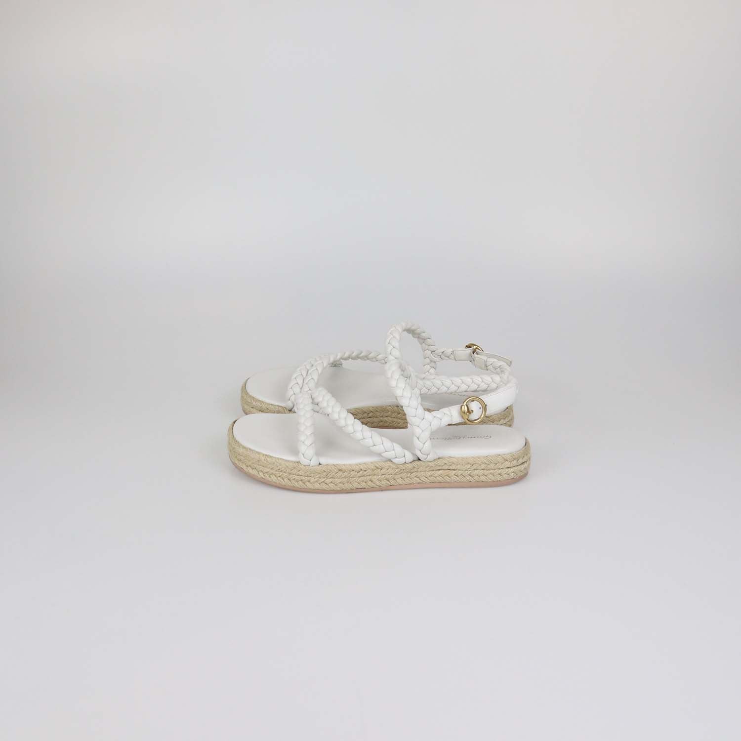 Gianvito Rossi White Leather Braided Platform Espadrille Sandals