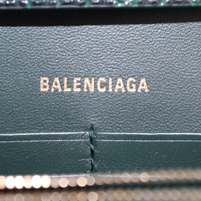 Balenciaga Green Croc Embossed Leather Hourglass Wallet on Chain