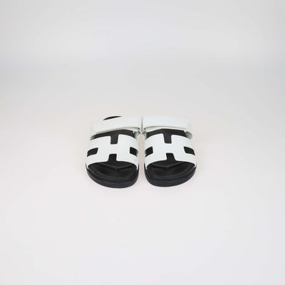 Hermes White Leather Chypre Sandals