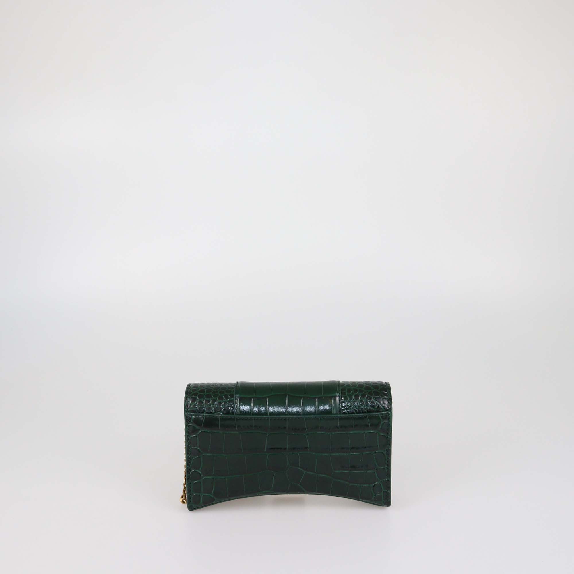 Balenciaga Green Croc Embossed Leather Hourglass Wallet on Chain