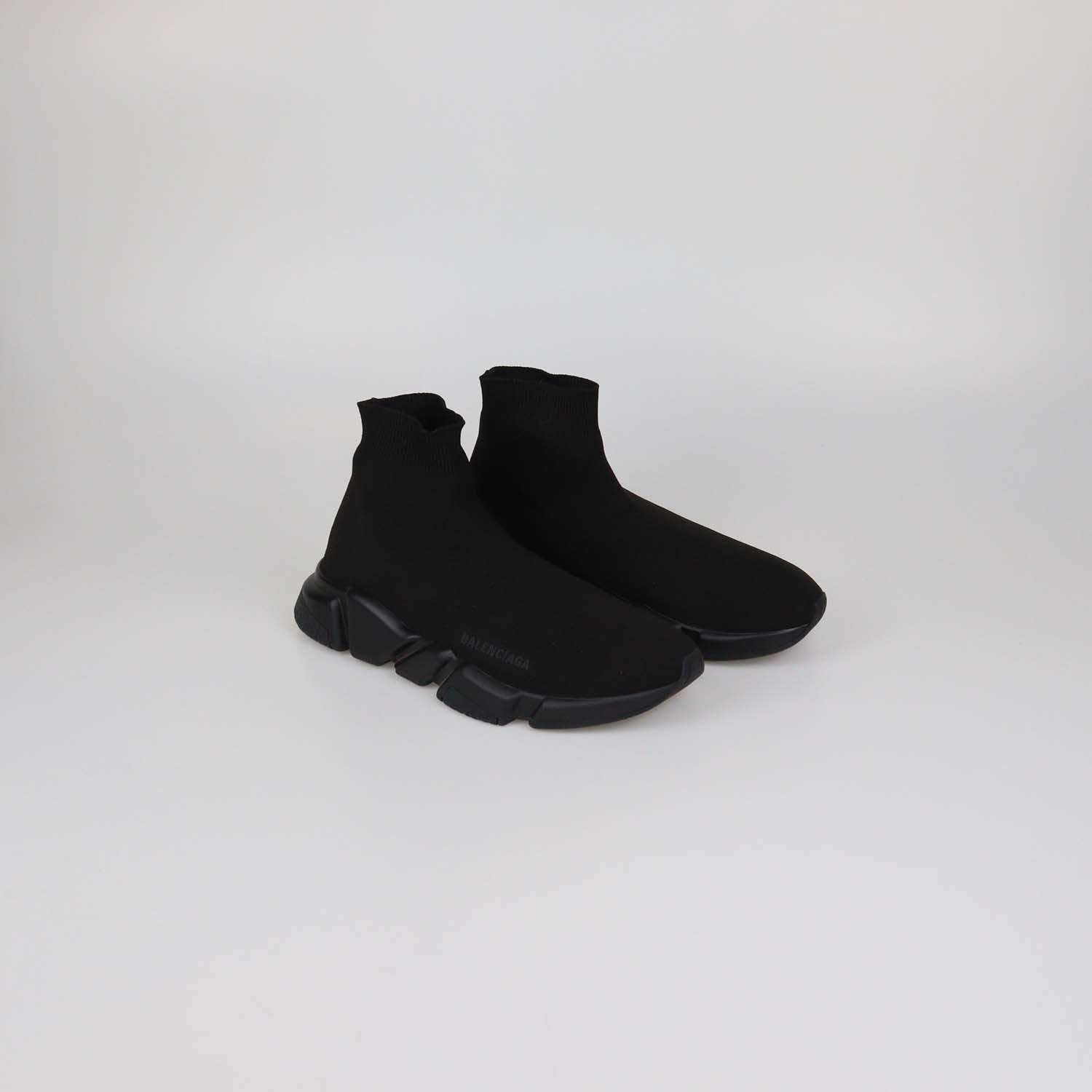 Balenciaga Black Knit Fabric Speed Trainer High Top Sneakers