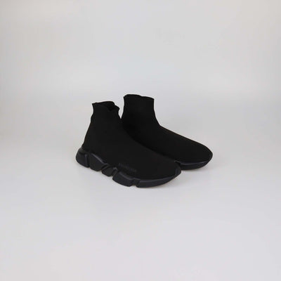 Balenciaga Black Knit Fabric Speed Trainer High Top Sneakers