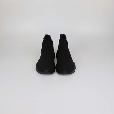 Balenciaga Black Knit Fabric Speed Trainer High Top Sneakers