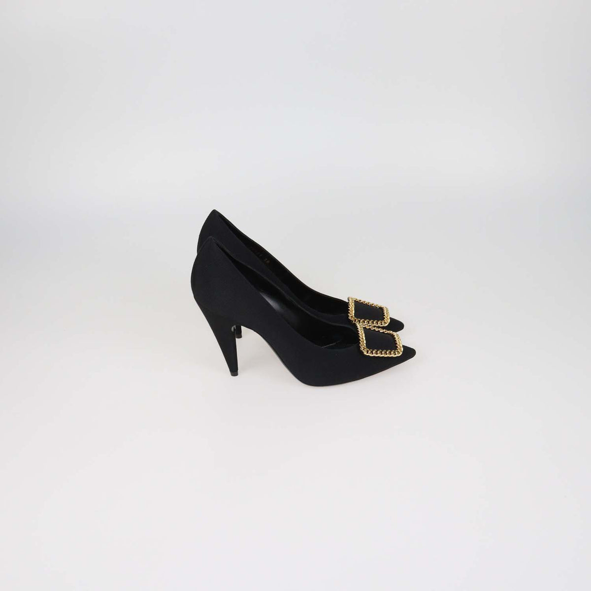 Saint Laurent Black Fabric Chain Embellished Pointed Toe Pumps
