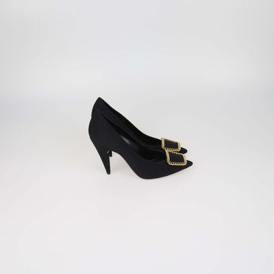 Saint Laurent Black Fabric Chain Embellished Pointed Toe Pumps