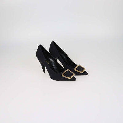 Saint Laurent Black Fabric Chain Embellished Pointed Toe Pumps