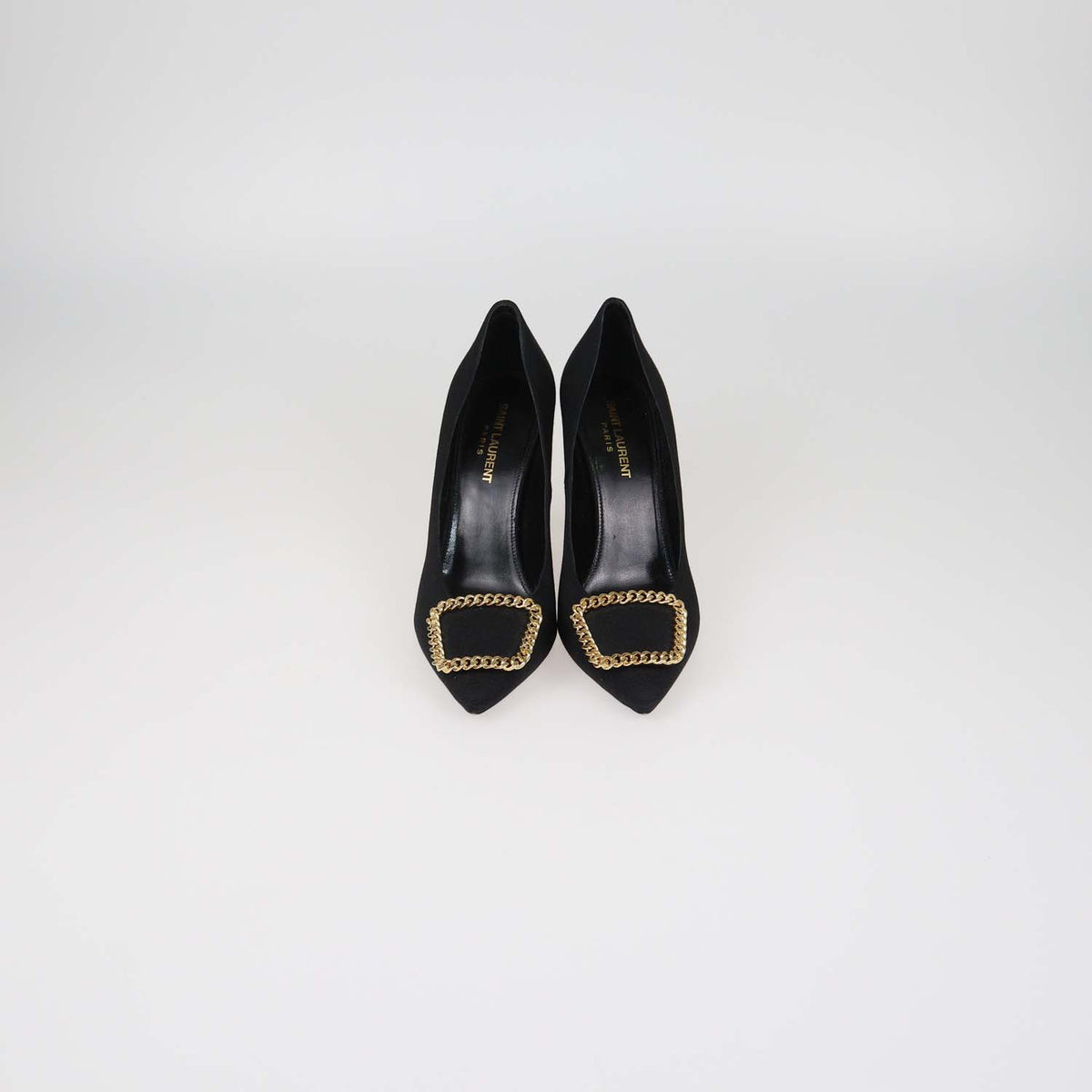 Saint Laurent Black Fabric Chain Embellished Pointed Toe Pumps