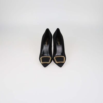 Saint Laurent Black Fabric Chain Embellished Pointed Toe Pumps