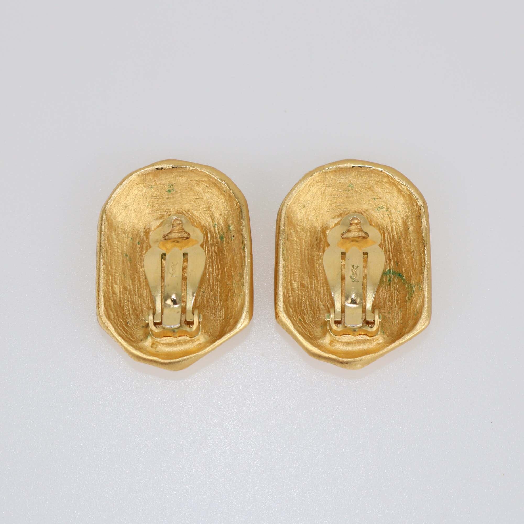 Yves Saint Laurent Gold Tone Honeycomb Clip On Earrings Womens Yves Saint Laurent 