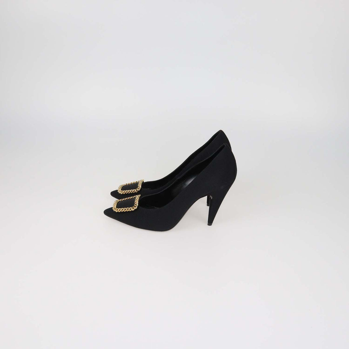 Saint Laurent Black Fabric Chain Embellished Pointed Toe Pumps