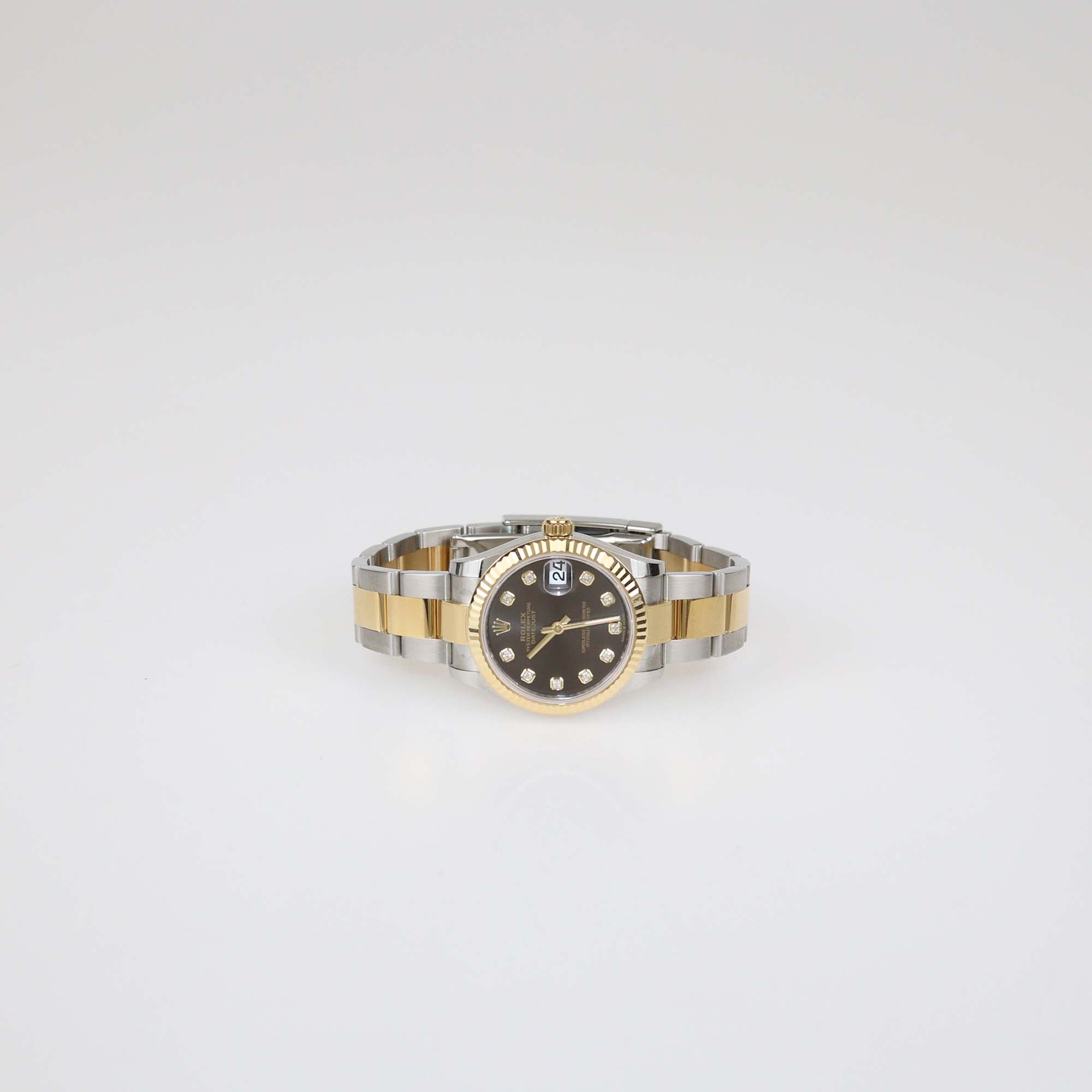 Rolex 18K Yellow Gold Oyster Steel Dark Grey Diamond Dial Datejust 31mm Watch