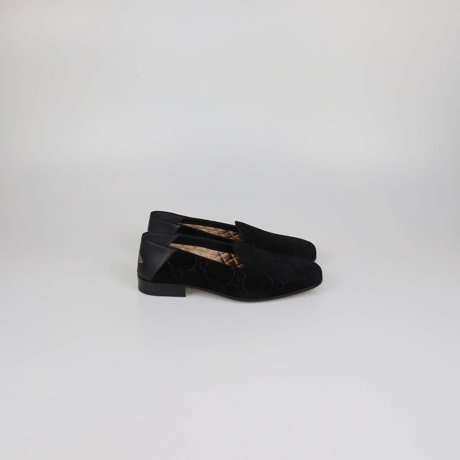 Gucci Black GG Velvet and Leather Bee Print Loafers